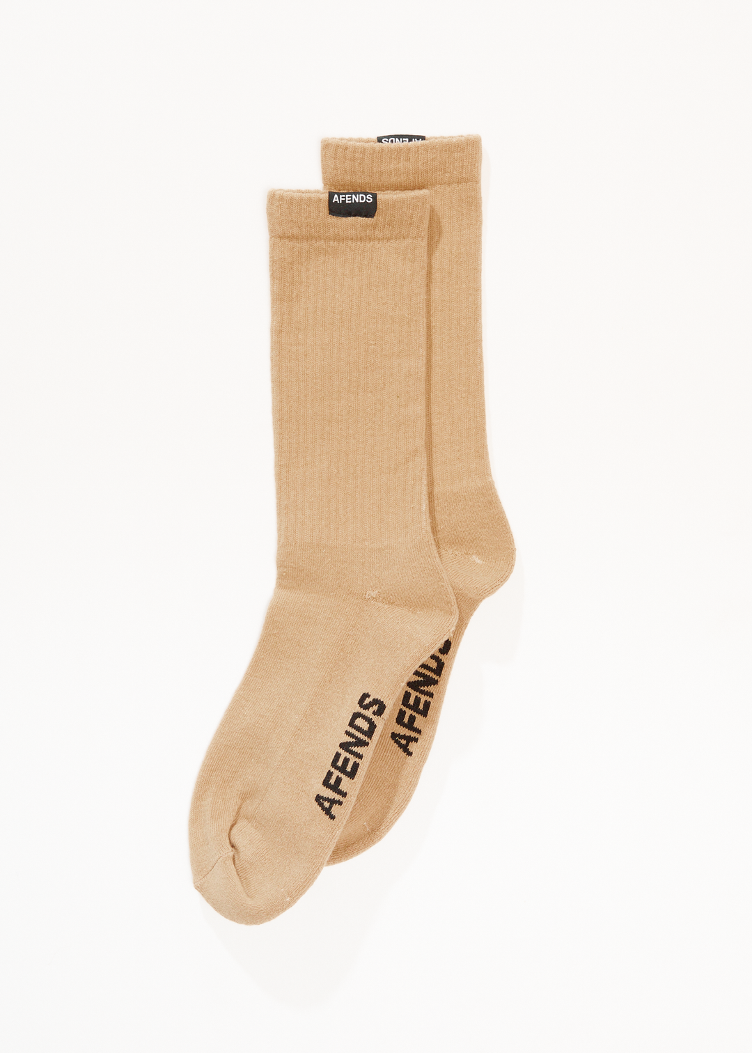 AFENDS Mens Everyday - Ribbed Crew Socks - Taupe 