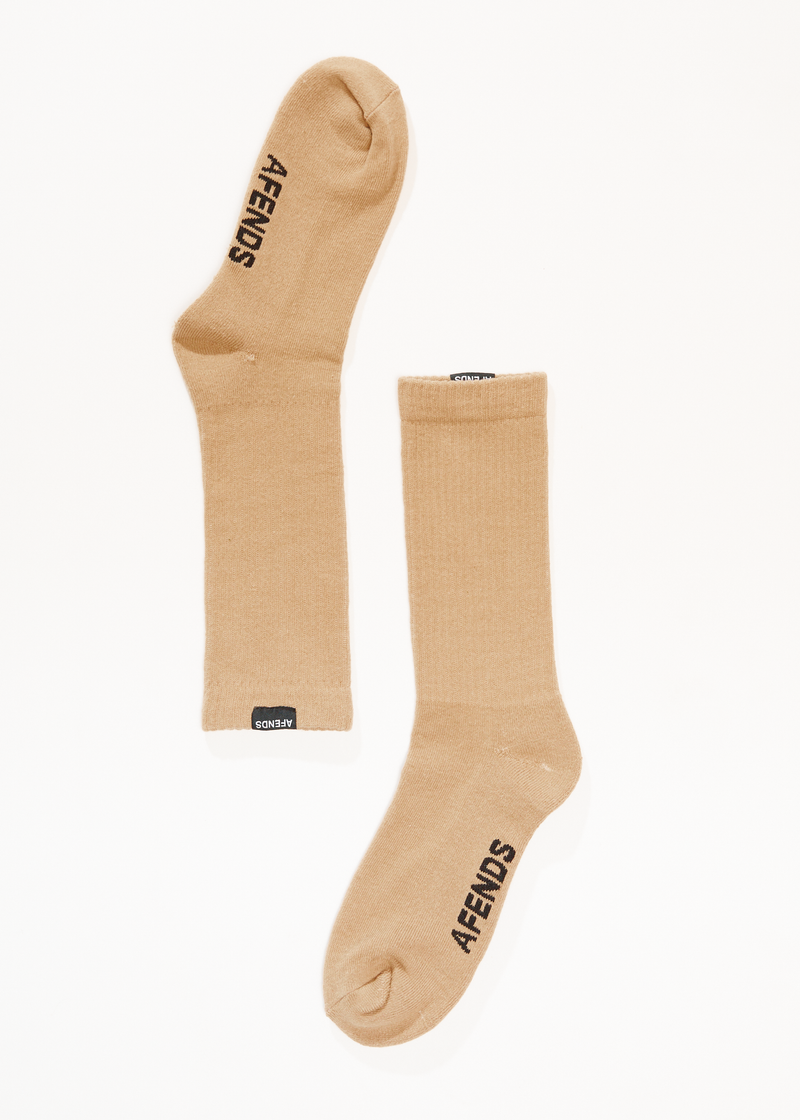 AFENDS Mens Everyday - Ribbed Crew Socks - Taupe