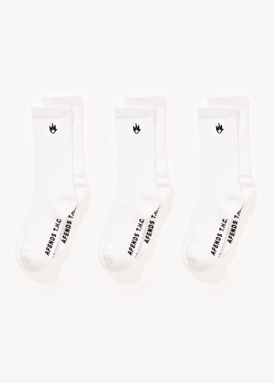 AFENDS Mens Flame - Socks Three Pack - White - Afends AU.