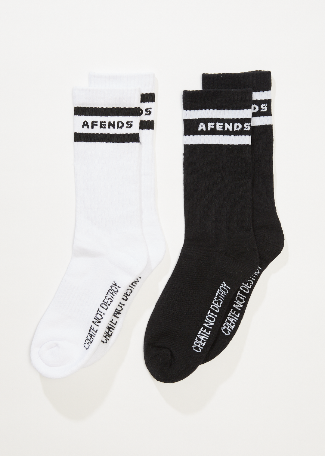 AFENDS Mens Create Not Destroy - Socks Two Pack - Black / White 