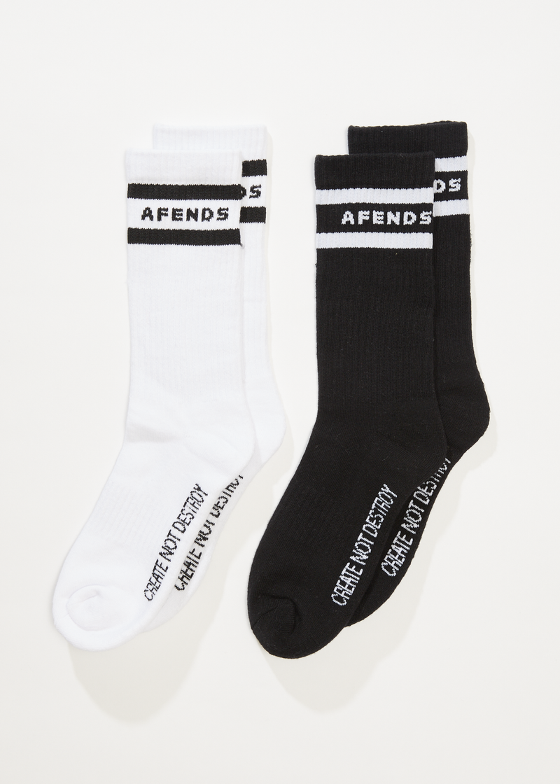 Afends Mens Create Not Destroy - Socks Two Pack - Black / White