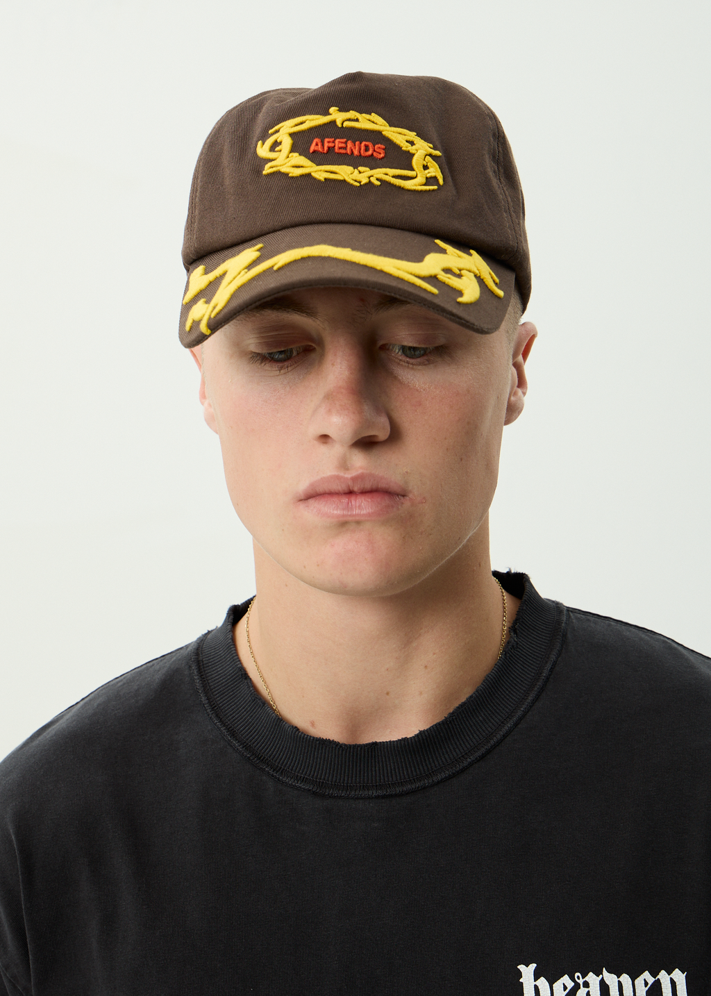 AFENDS Mens Rocked - Recycled Five Panel Cap - Coffee