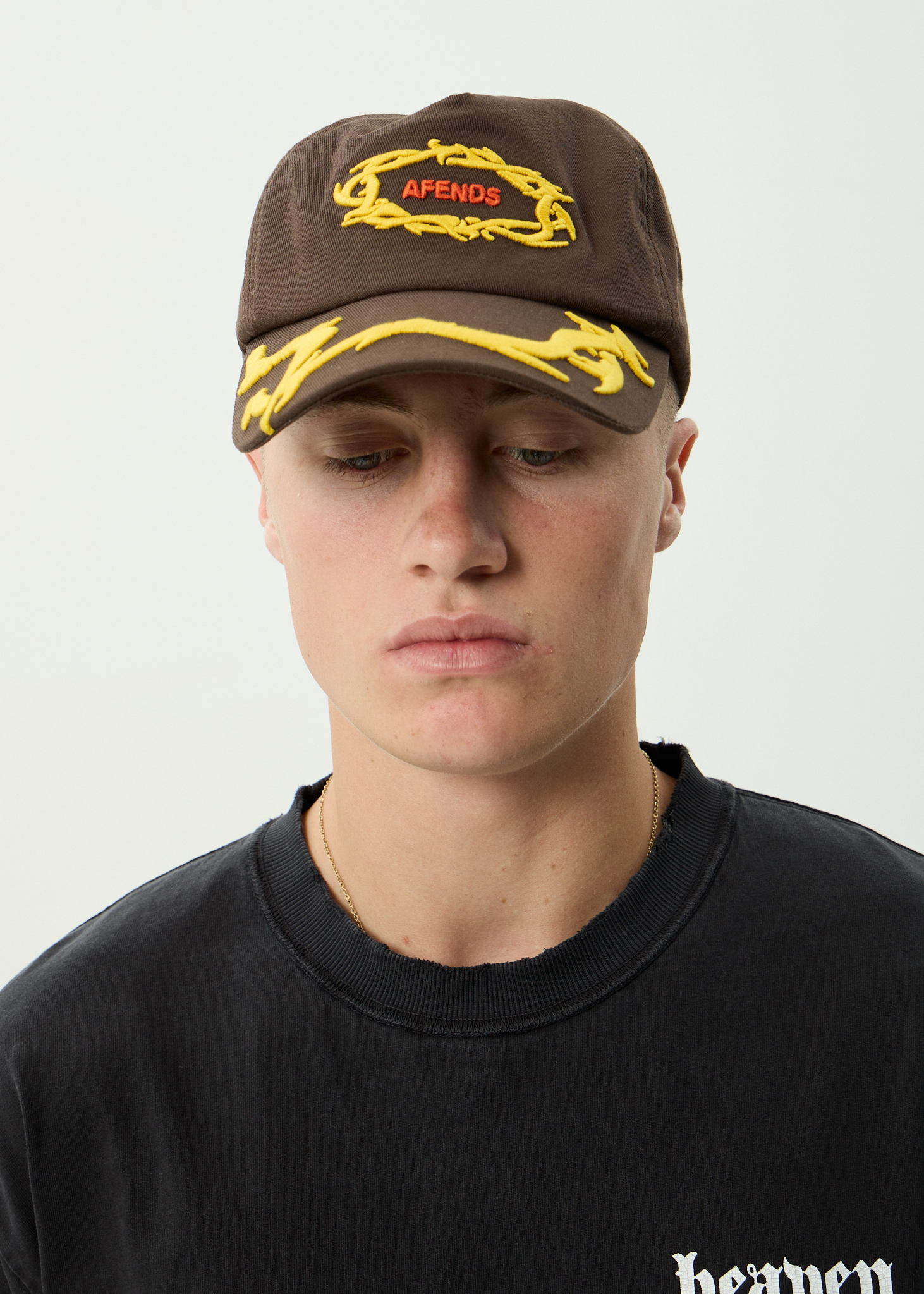 AFENDS Mens Rocked - Recycled Five Panel Cap - Coffee