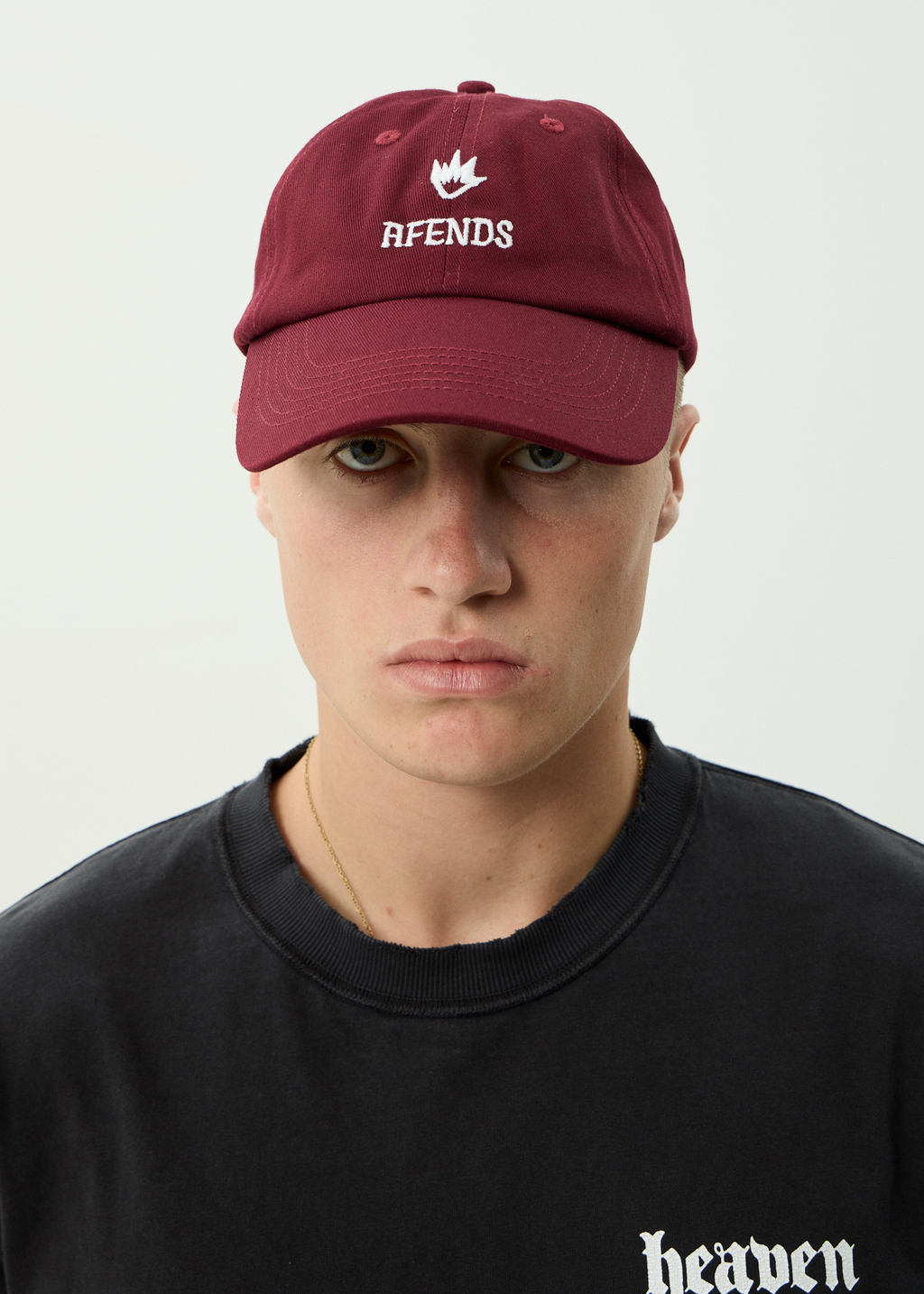 AFENDS Mens Burnin - Recycled Six Panel Cap - Burgundy