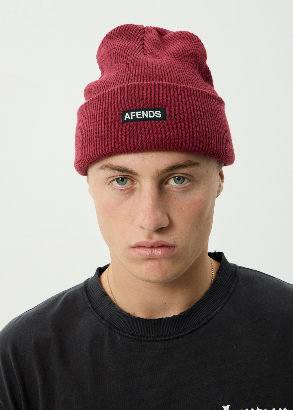 AFENDS Mens Hometown - Recycled Beanie - Burgundy