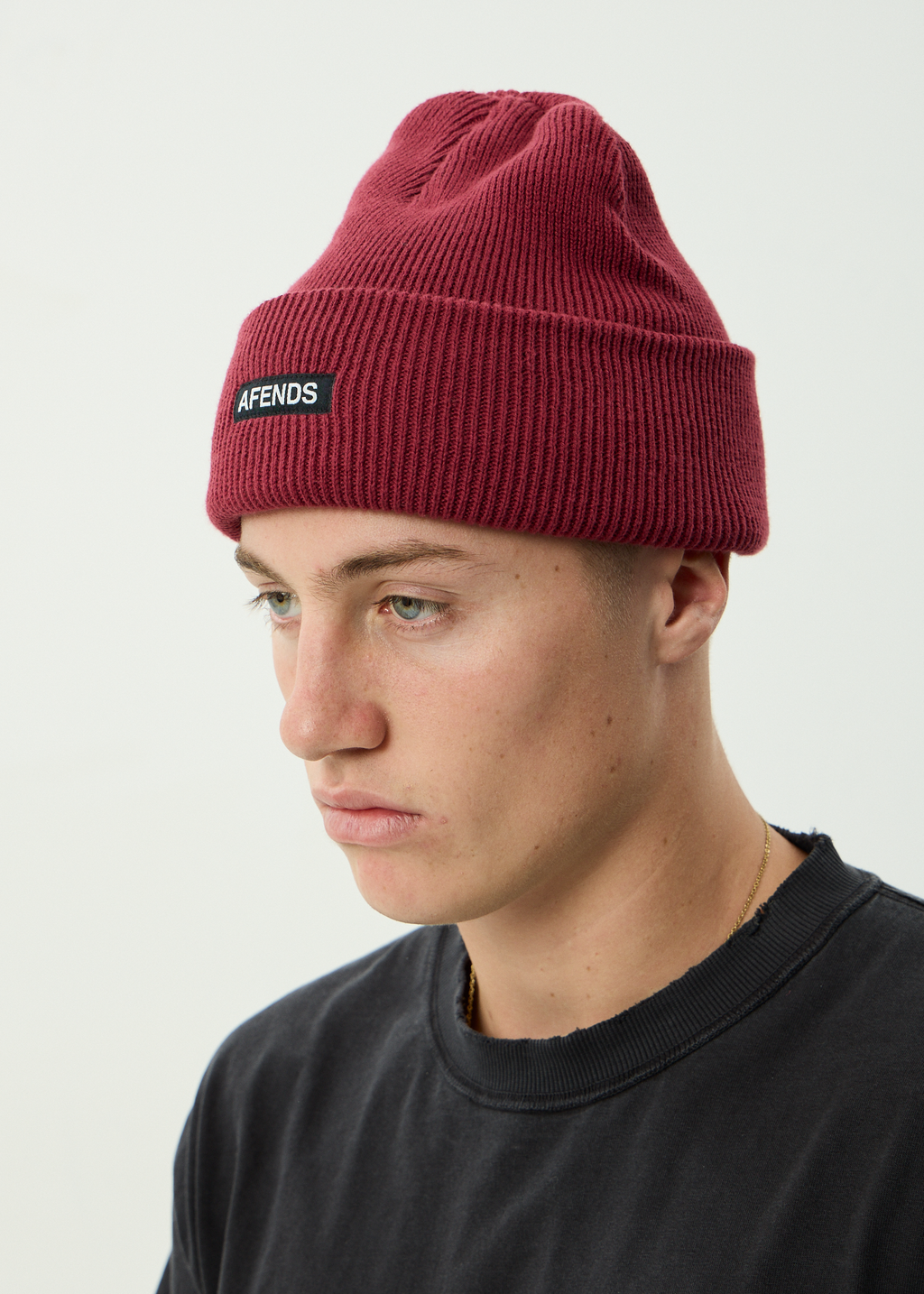 AFENDS Mens Hometown - Recycled Beanie - Burgundy
