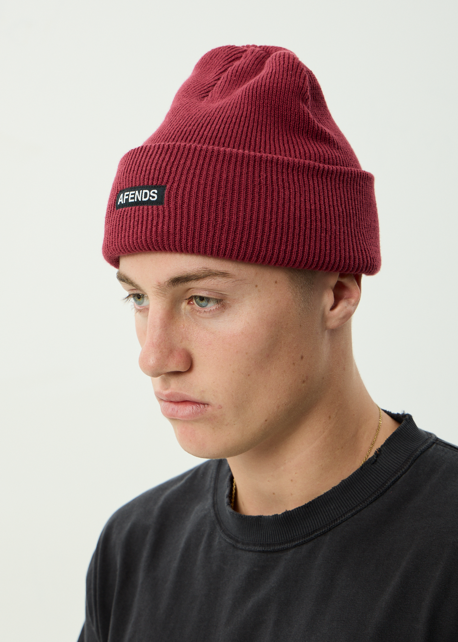 AFENDS Mens Hometown - Recycled Beanie - Burgundy