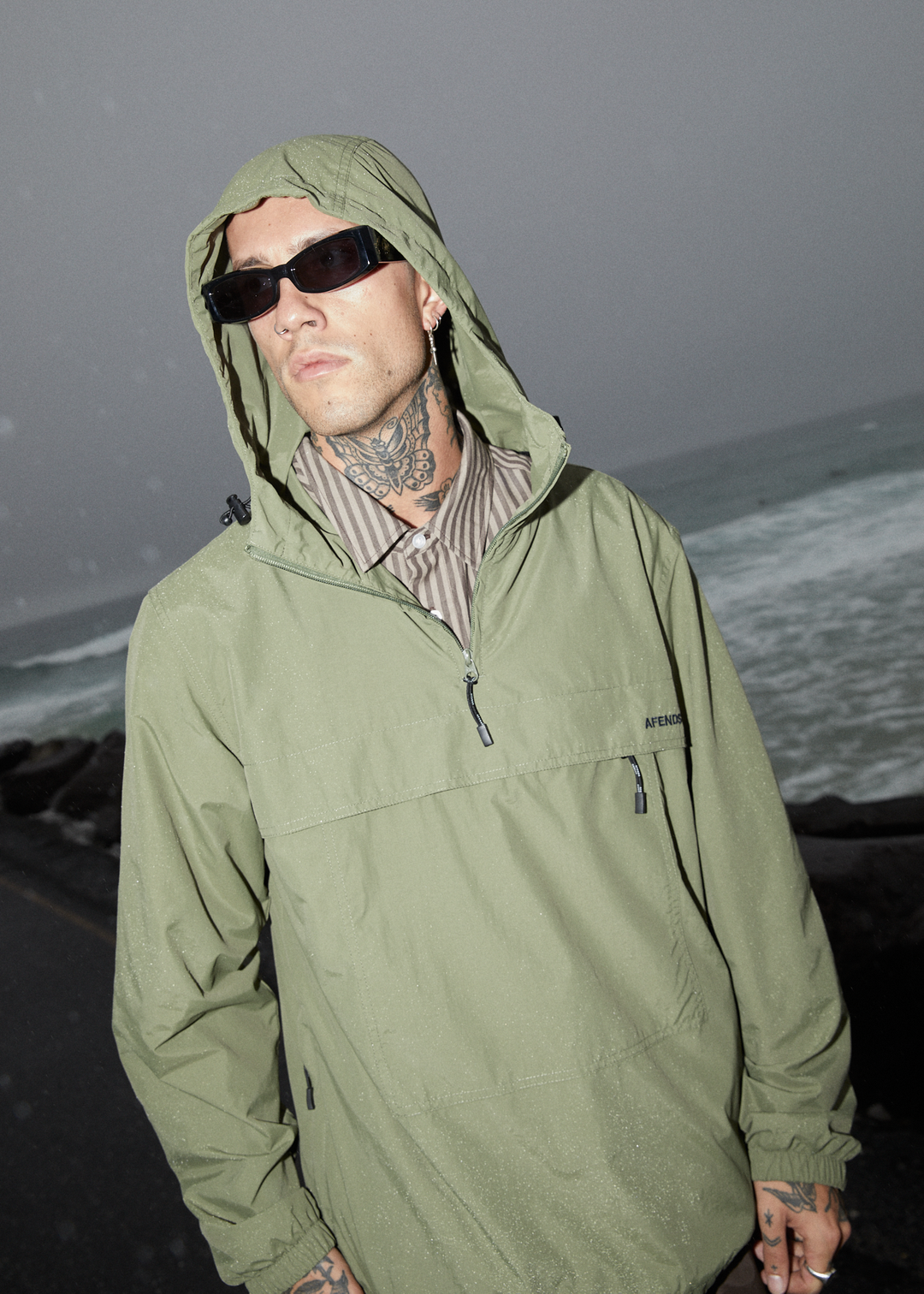 AFENDS Mens System - Water Resistant Spray Anorak Jacket - Military 