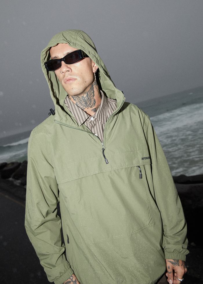Afends Mens System - Water Resistant Spray Anorak Jacket - Military 