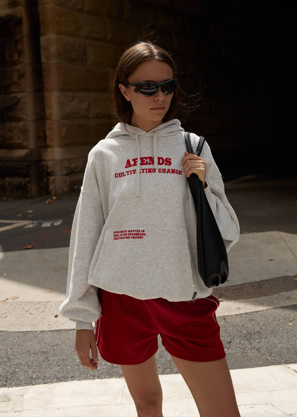 AFENDS Mens Wonders - Boxy Pull On Hood - Grey Marle