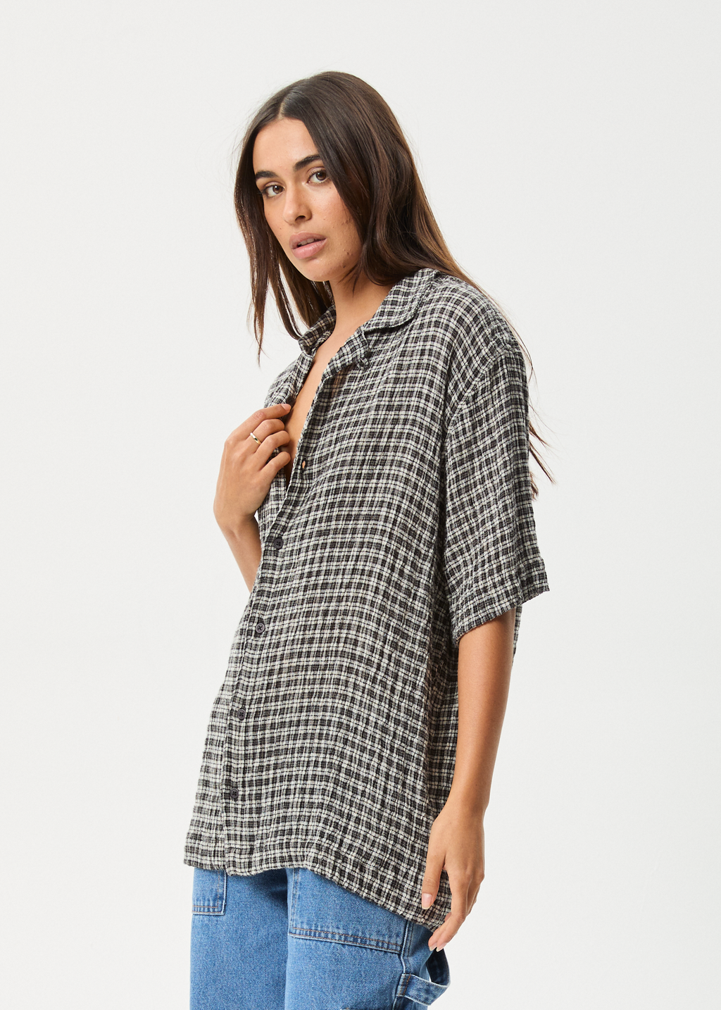 AFENDS Mens Asta - Seersucker Regular Shirt - Steel Check