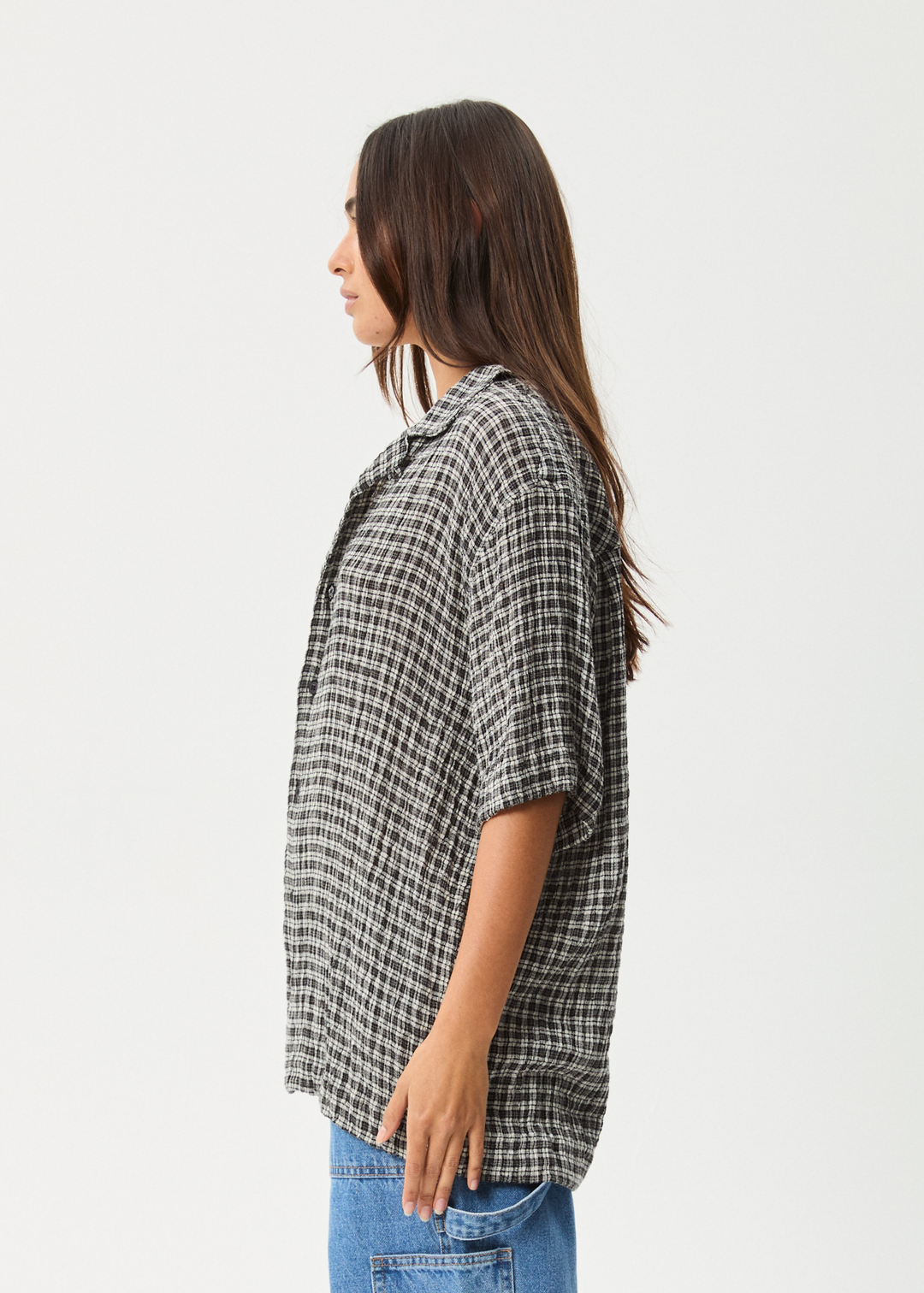 AFENDS Mens Asta - Seer Sucker Regular Shirt - Steel Check 