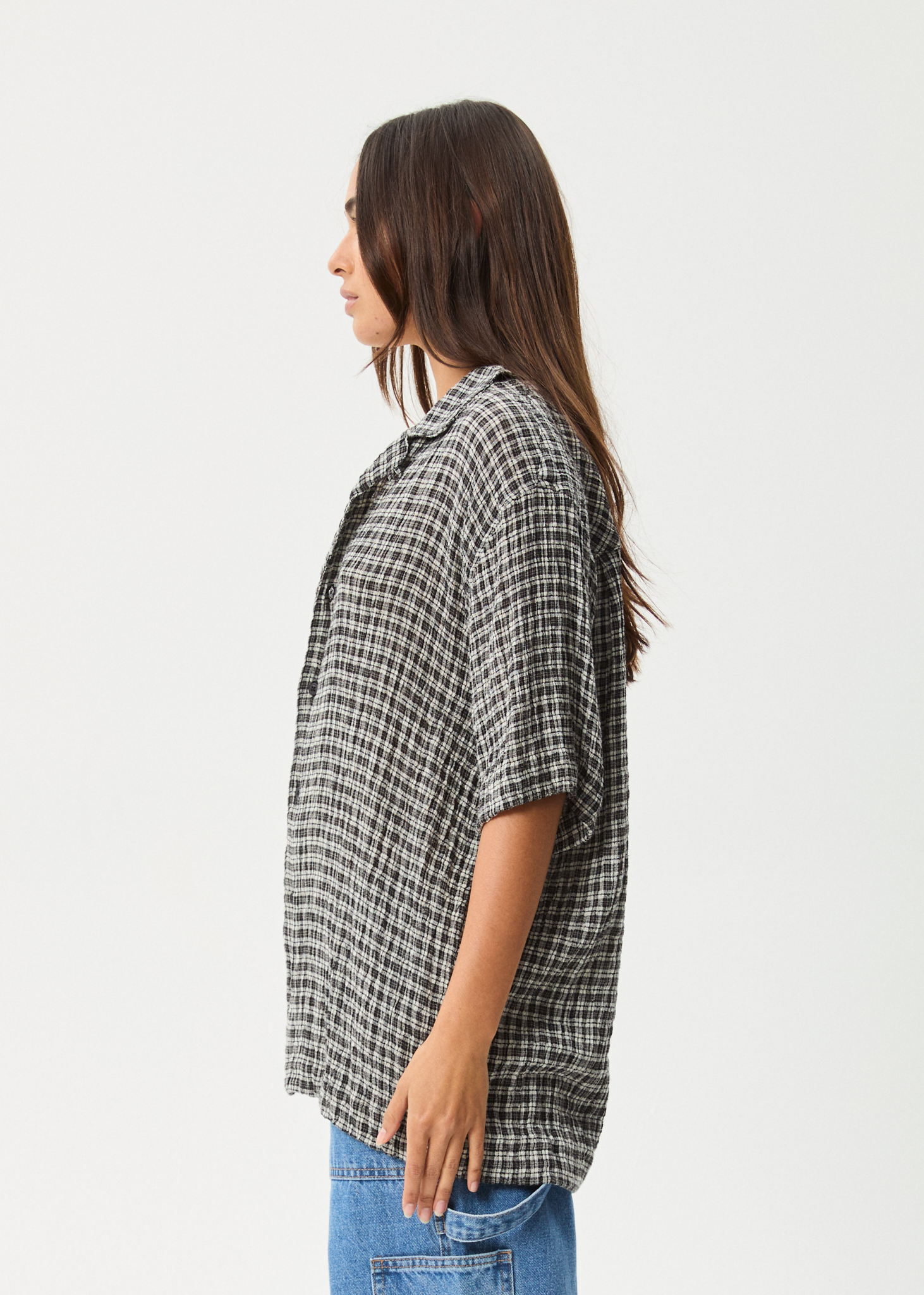 AFENDS Mens Asta - Seersucker Regular Shirt - Steel Check