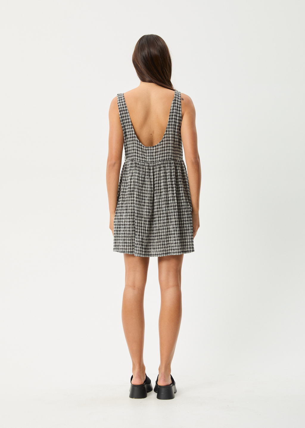 AFENDS Womens Asta Jesse - Seersucker Mini Dress - Steel Check