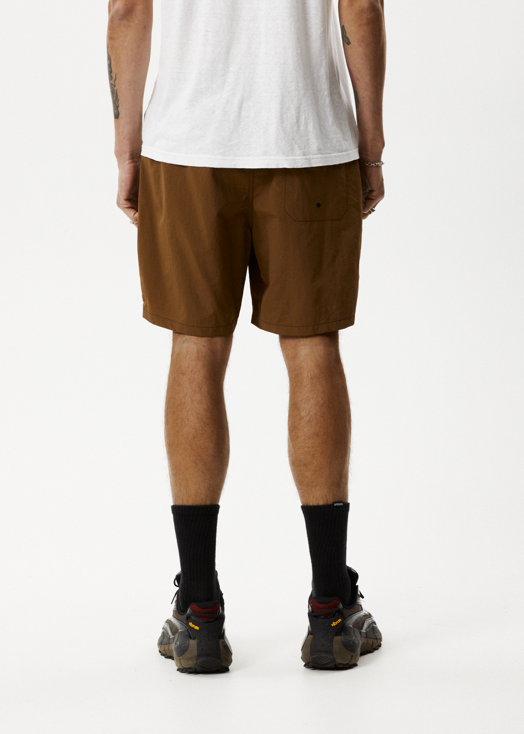 AFENDS Mens Baywatch Liquid Space - Elastic Waist Shorts - Toffee 