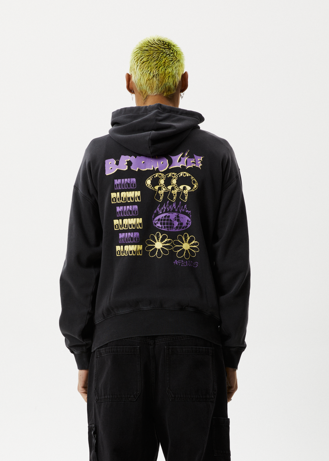 AFENDS Mens Beyond Life - Graphic Hoodie - Stone Black 