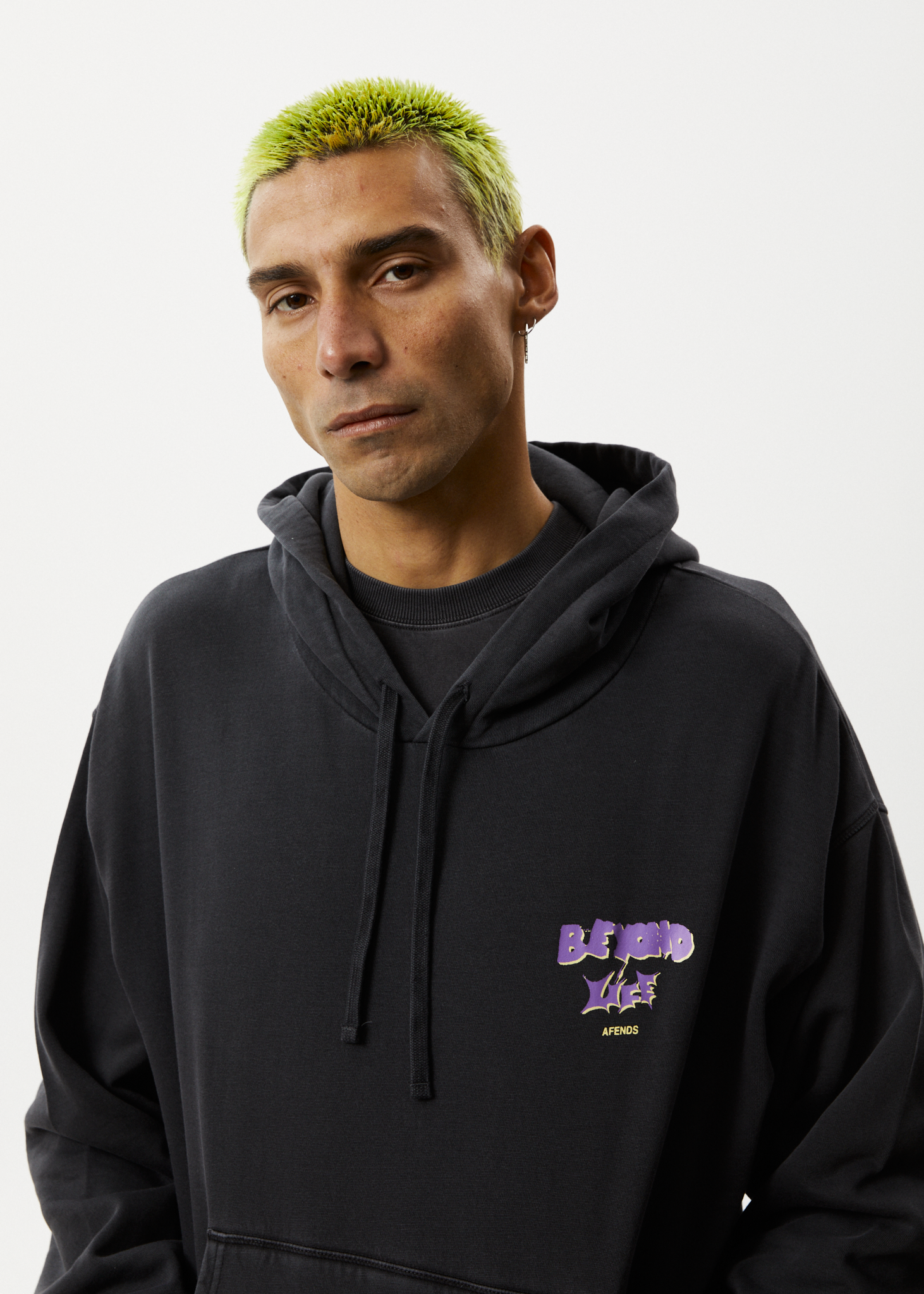 AFENDS Mens Beyond Life - Graphic Hoodie - Stone Black AFENDS Mens Beyond Life - Graphic Hoodie - Stone Black
