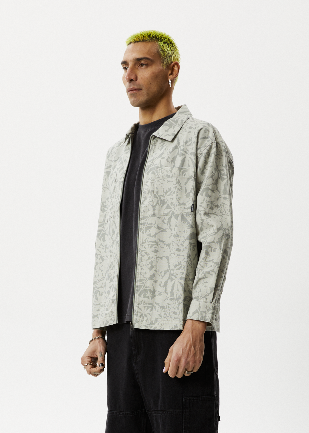 AFENDS Mens Bouquet - Canvas Jacket - Olive Floral 