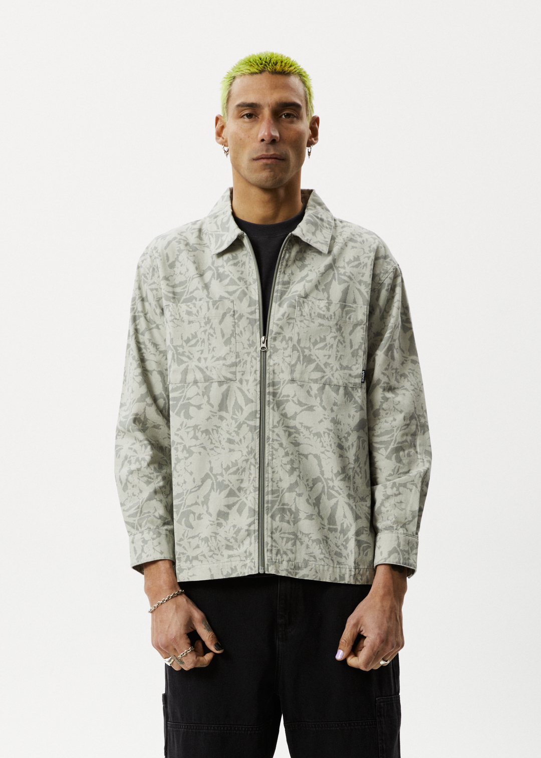 AFENDS Mens Bouquet - Canvas Jacket - Olive Floral 