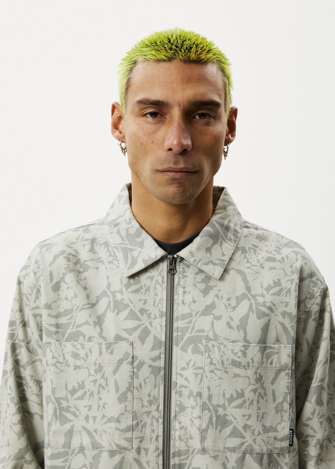 AFENDS Mens Bouquet - Canvas Jacket - Olive Floral 