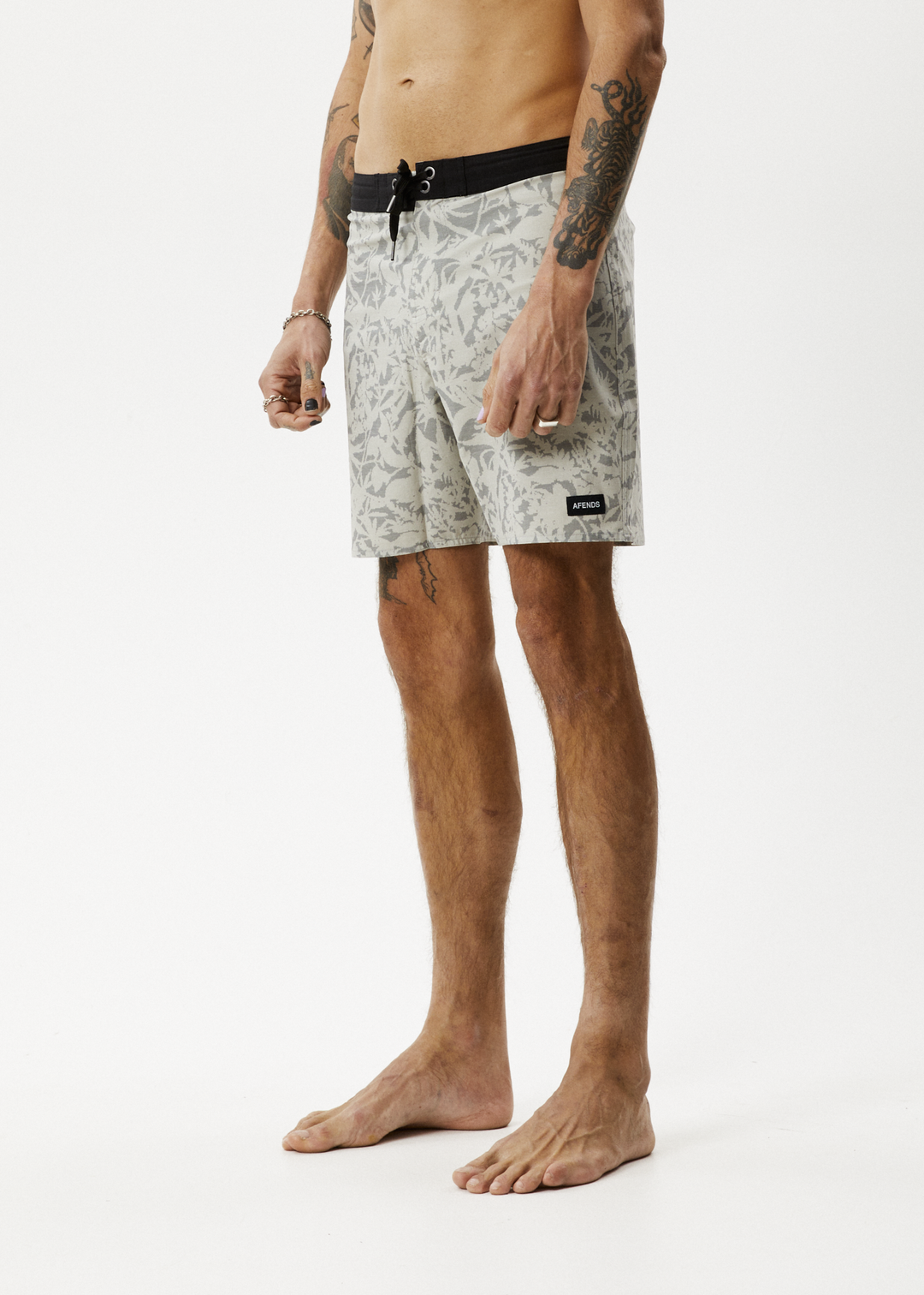 AFENDS Mens Bouquet - Fixed Waist Boardshorts - Olive Floral 