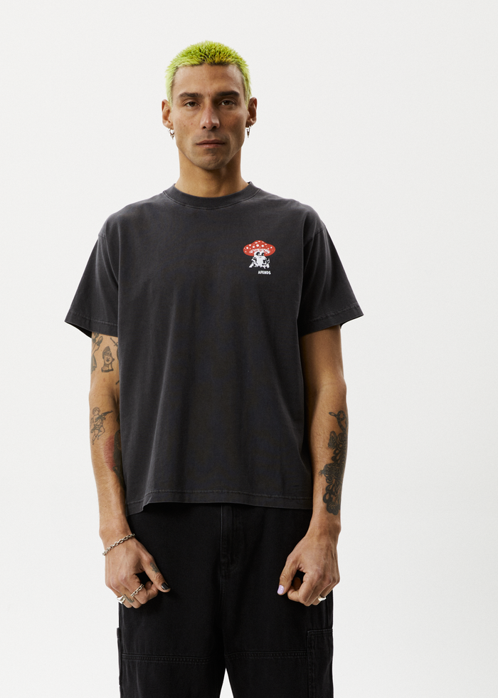 Afends Mens Caught In The Wild - Recycled Boxy Fit Tee - Stone Black 