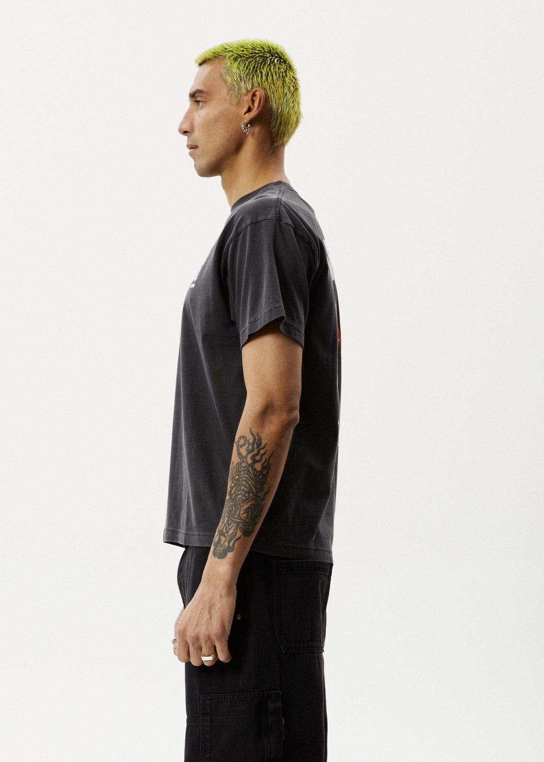 AFENDS Mens Caught In The Wild - Boxy Fit Tee - Stone Black 