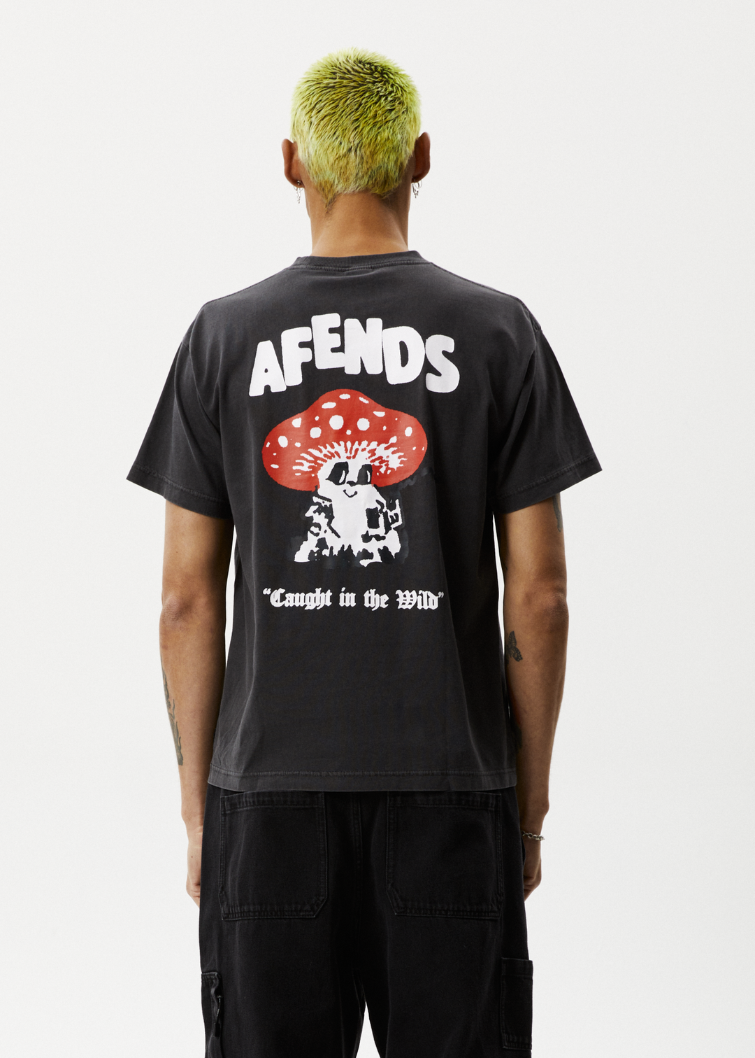 AFENDS Mens Caught In The Wild - Boxy Fit Tee - Stone Black 