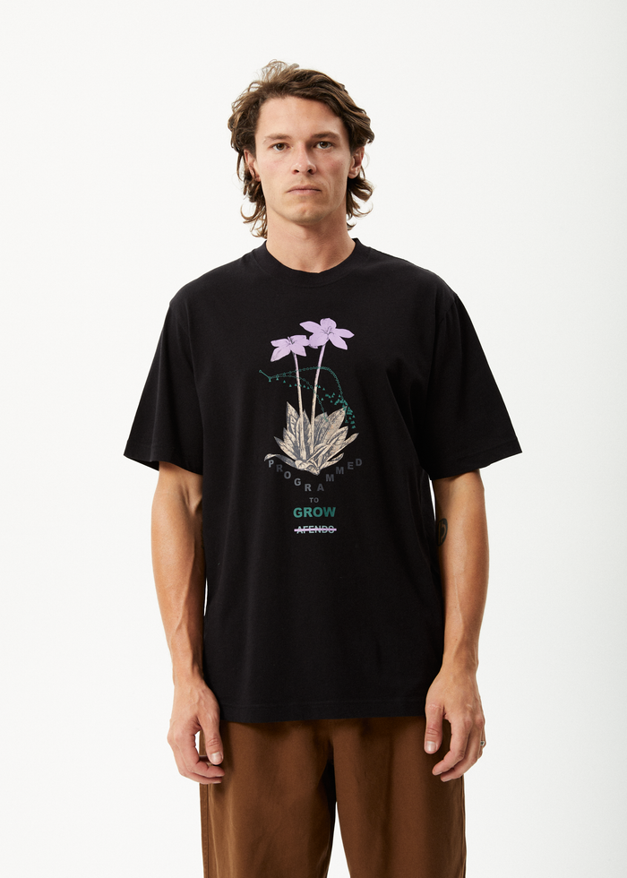 Afends Mens Communication - Retro Graphic T-Shirt - Black 