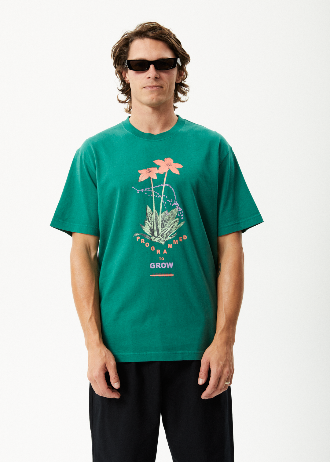 AFENDS Mens Communication - Retro Graphic T-Shirt - Emerald 