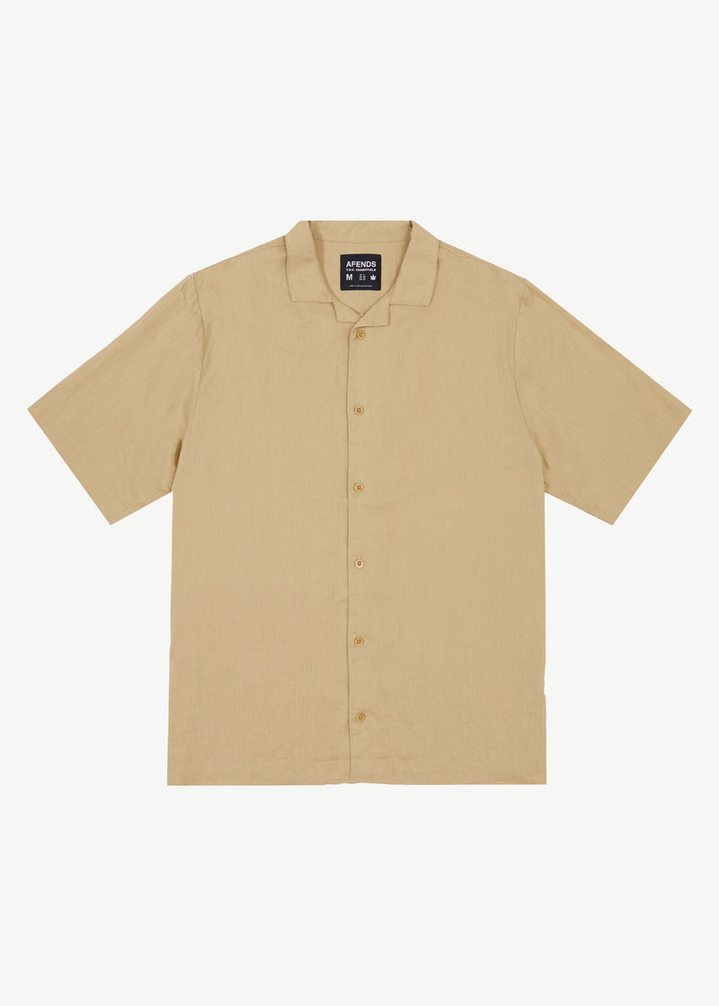 AFENDS Mens Daily - Cuban Shorts Sleeve Shirt - Camel