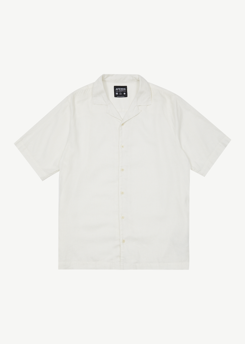 AFENDS Mens Daily - Cuban Shorts Sleeve Shirt - White