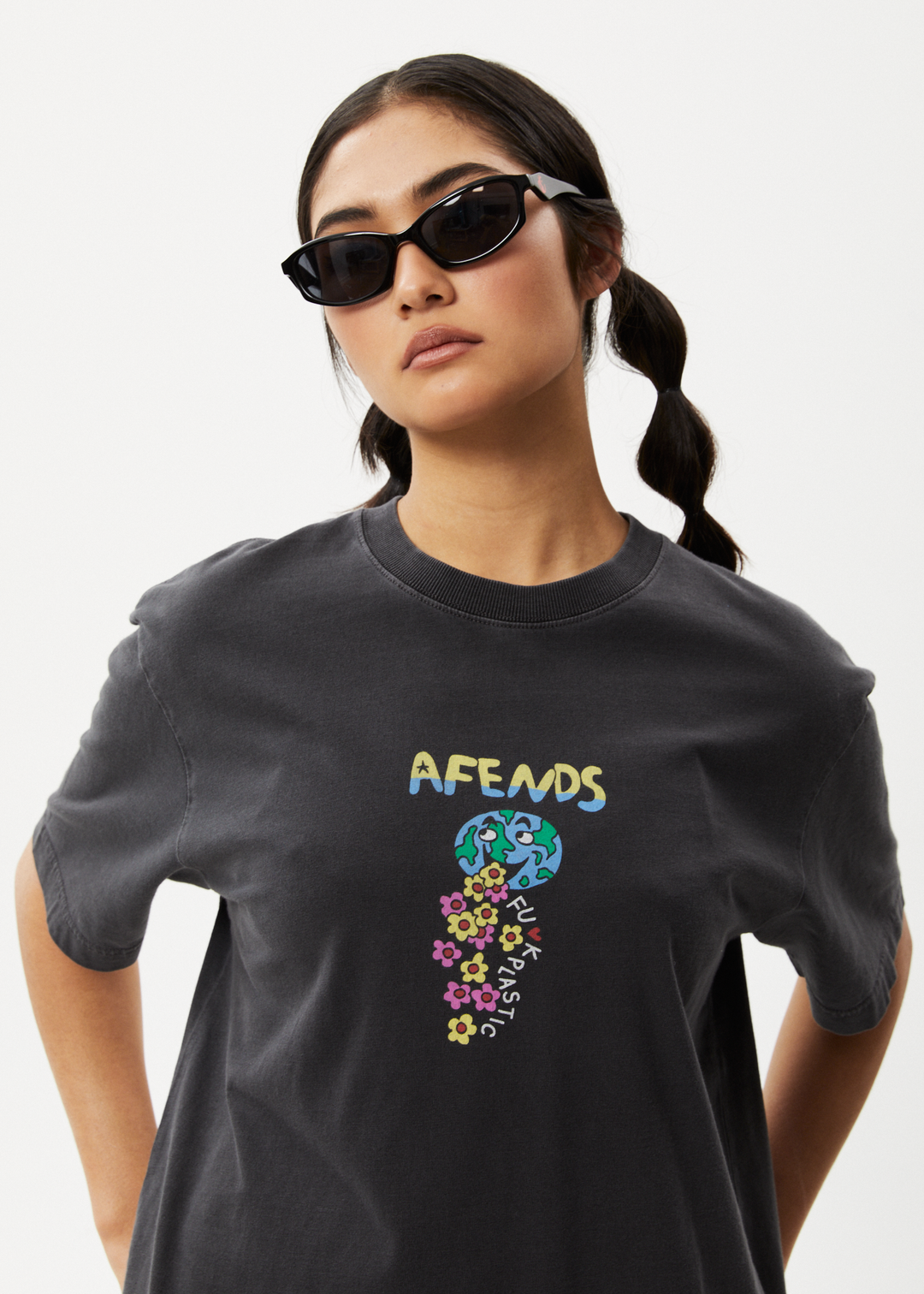 AFENDS Mens F Plastic - Retro Graphic T-Shirt - Stone Black 