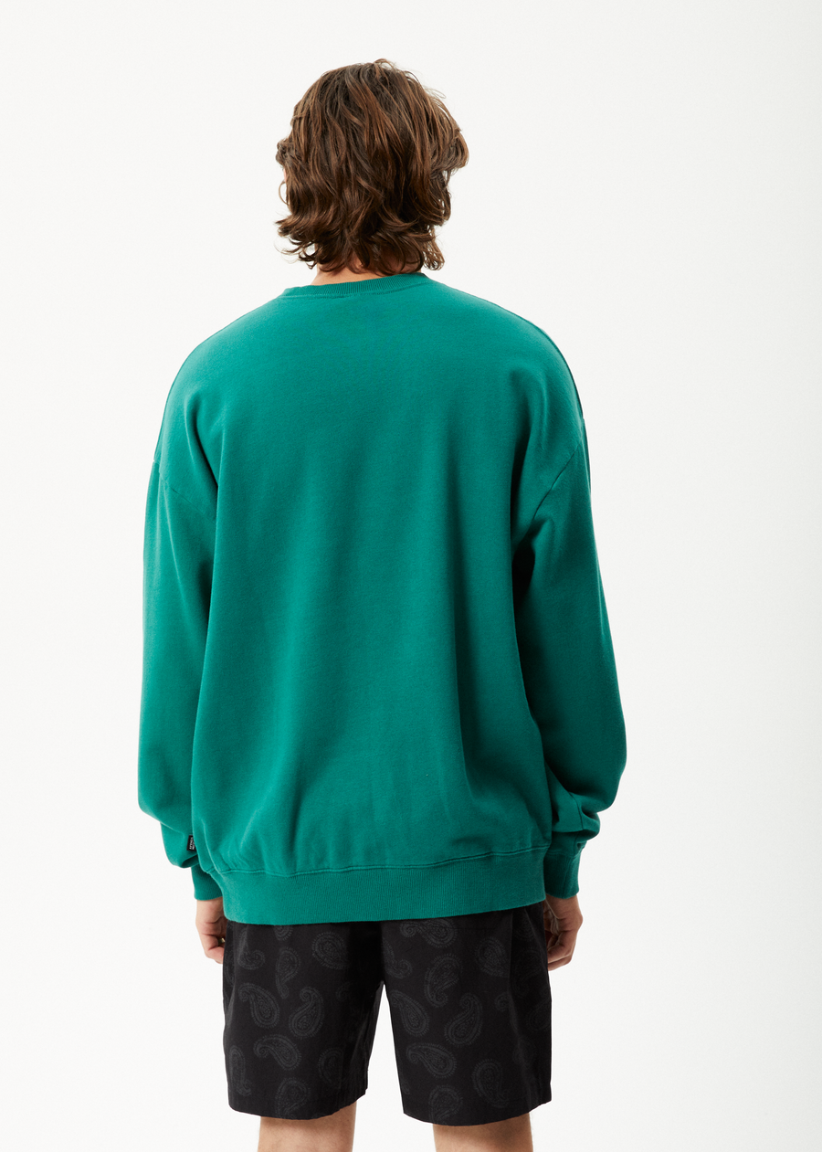 AFENDS Mens Gardener - Crew Neck Jumper - Emerald - Afends AU.