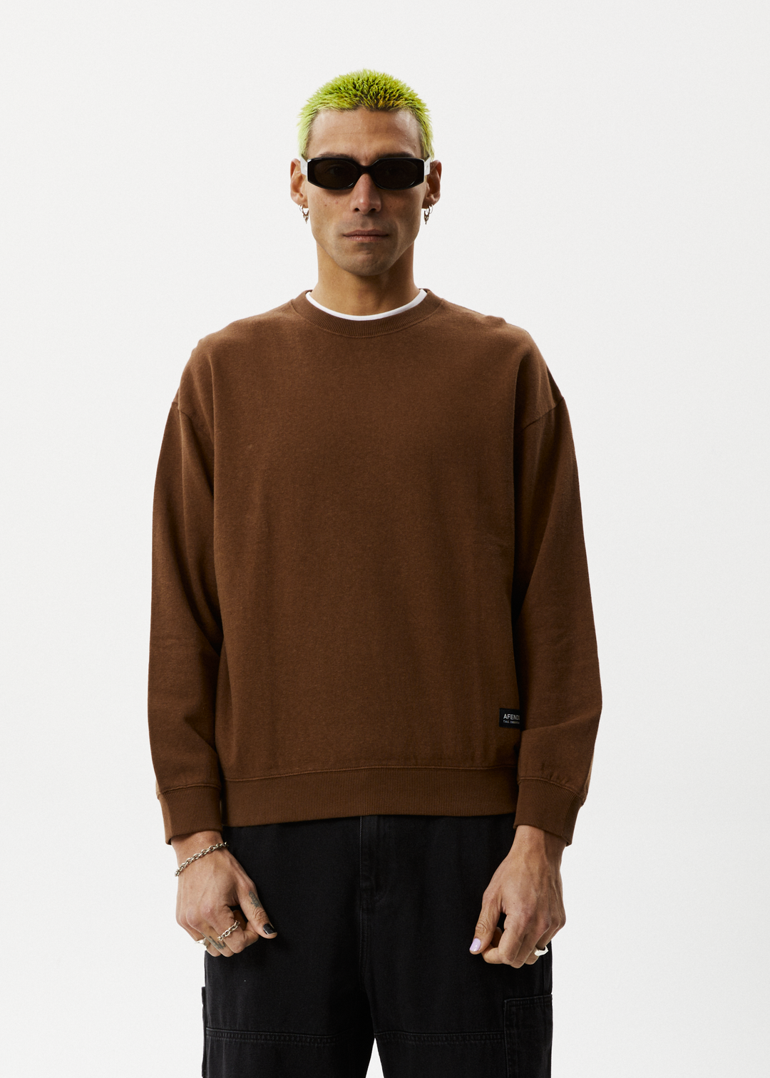 AFENDS Mens Indica - Crew Neck Jumper - Toffee 