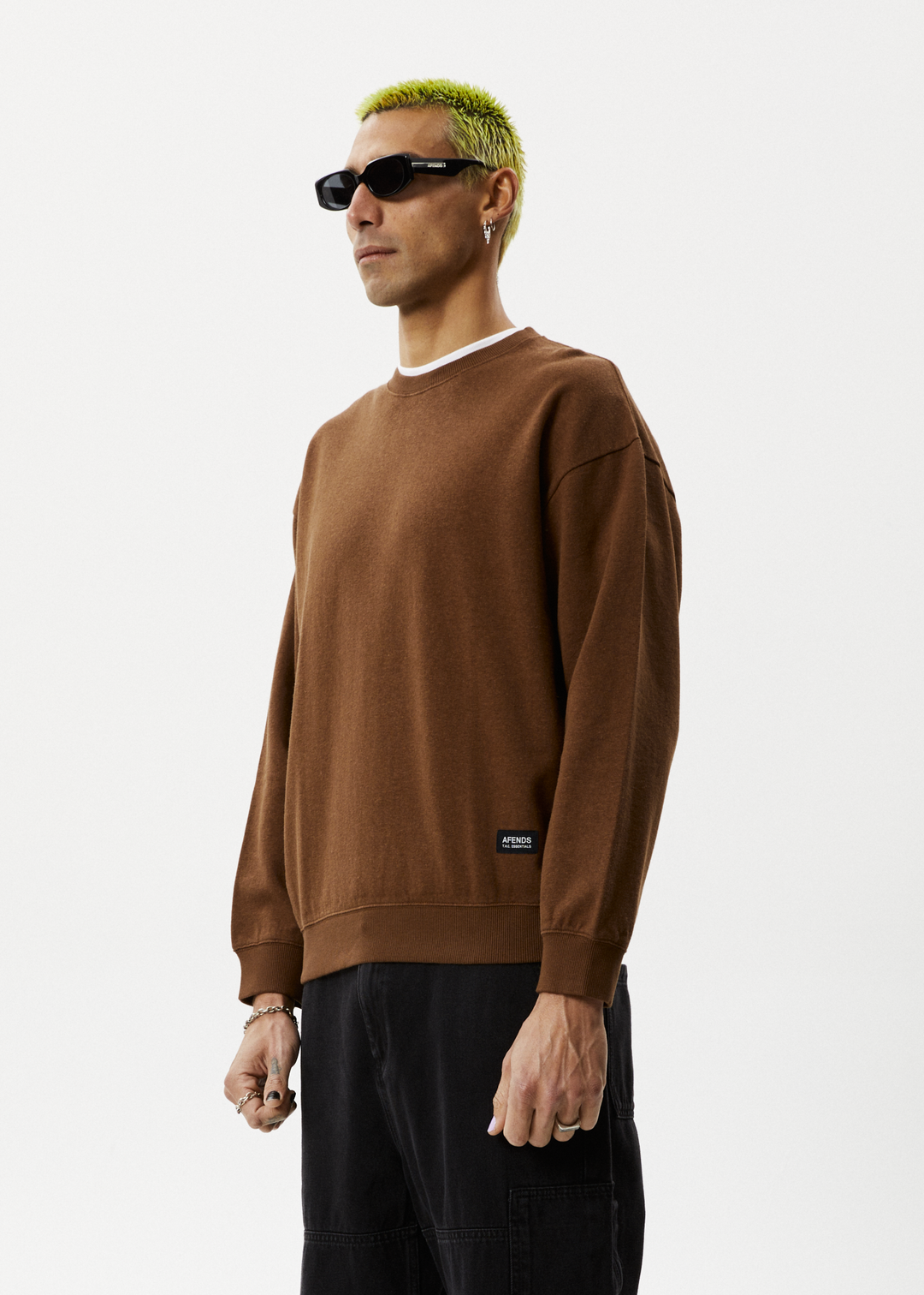 AFENDS Mens Indica - Crew Neck Jumper - Toffee 