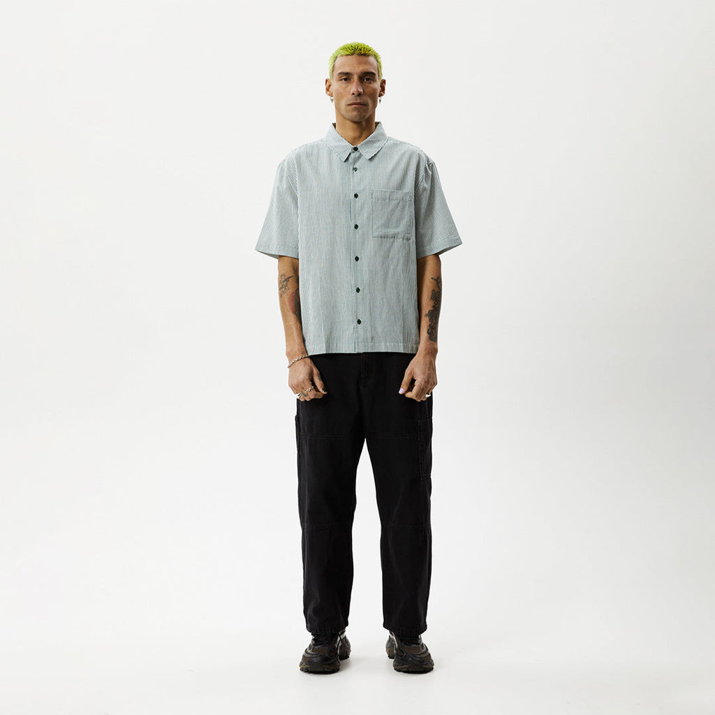 AFENDS Mens Intergalactic - Short Sleeve Shirt - Emerald Stripe M233200-EMS-XS