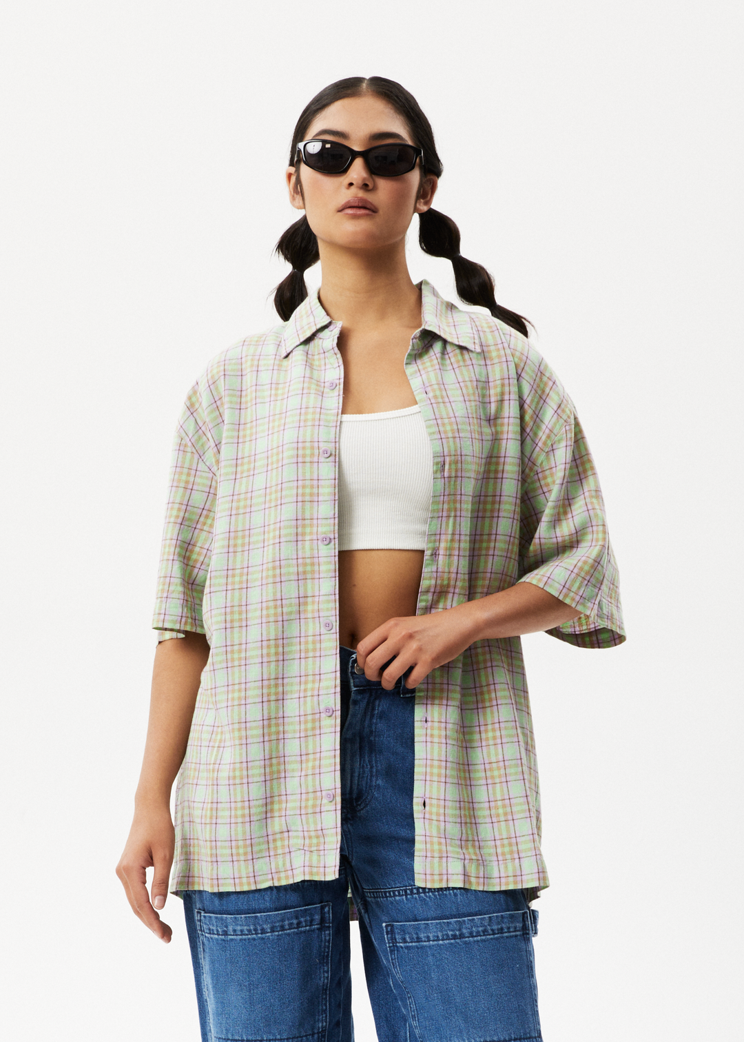 AFENDS Mens Kali - Short Sleeve Shirt - Pistachio Check 