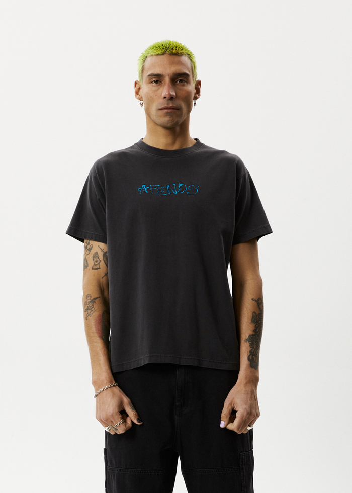 Afends Mens Melted - Boxy Logo T-Shirt - Stone Black 