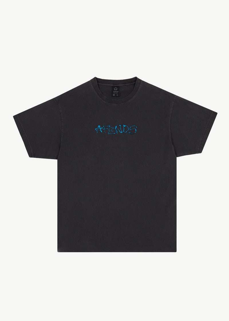 Afends Mens Melted - Boxy Logo T-Shirt - Stone Black