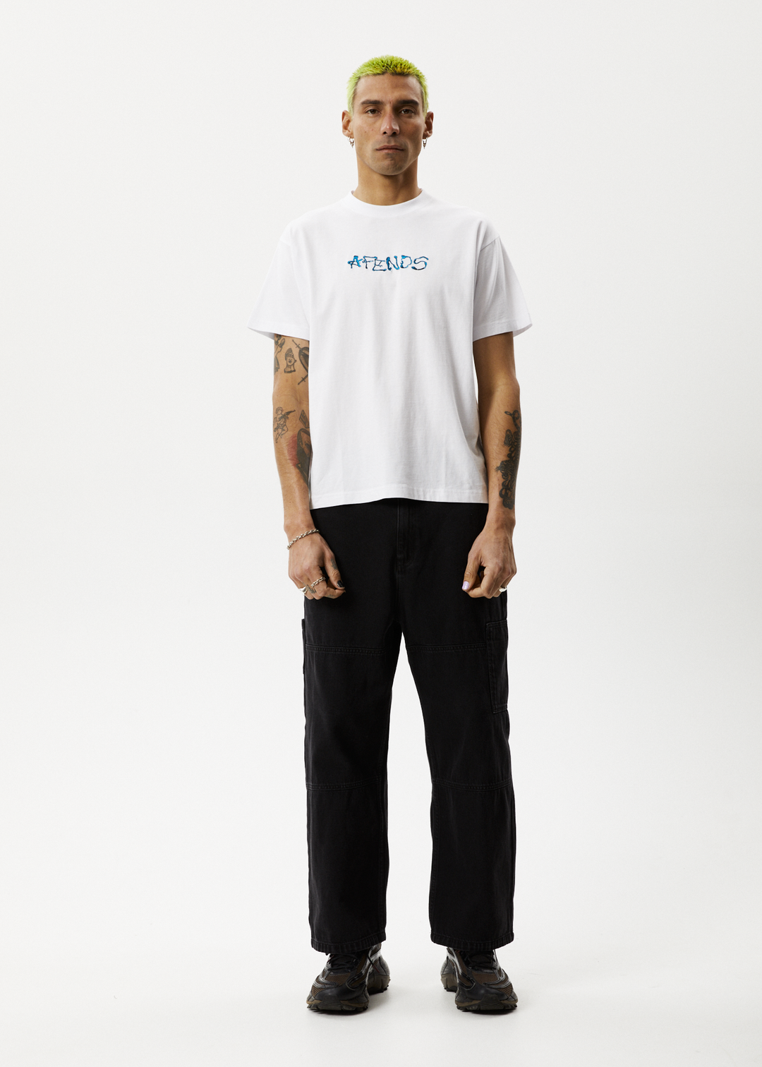 AFENDS Mens Melted - Boxy Logo T-Shirt - White 