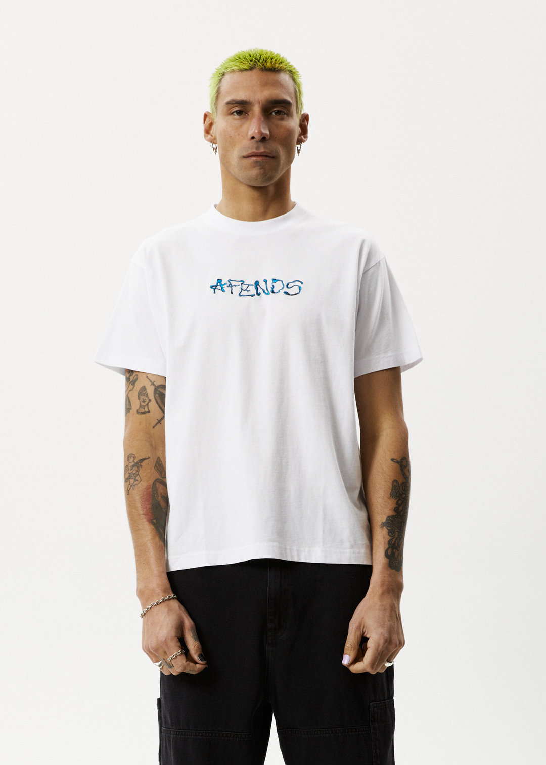 AFENDS Mens Melted - Boxy Logo T-Shirt - White 