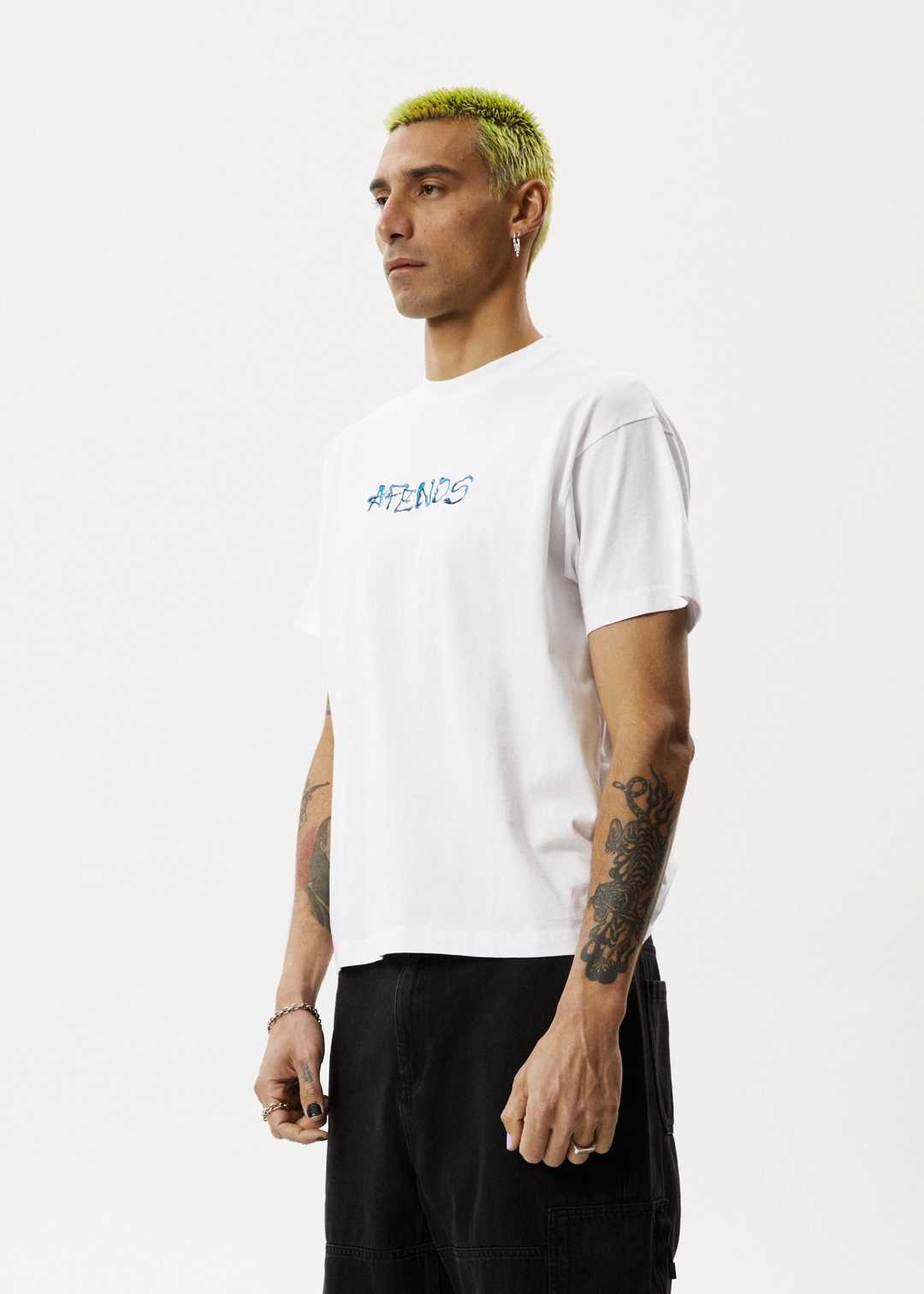 AFENDS Mens Melted - Boxy Logo T-Shirt - White 