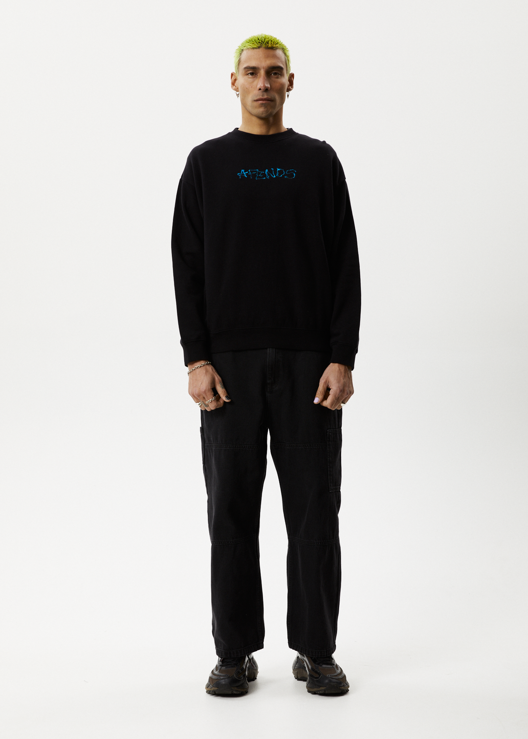 AFENDS Mens Melted - Crew Neck Jumper - Black 