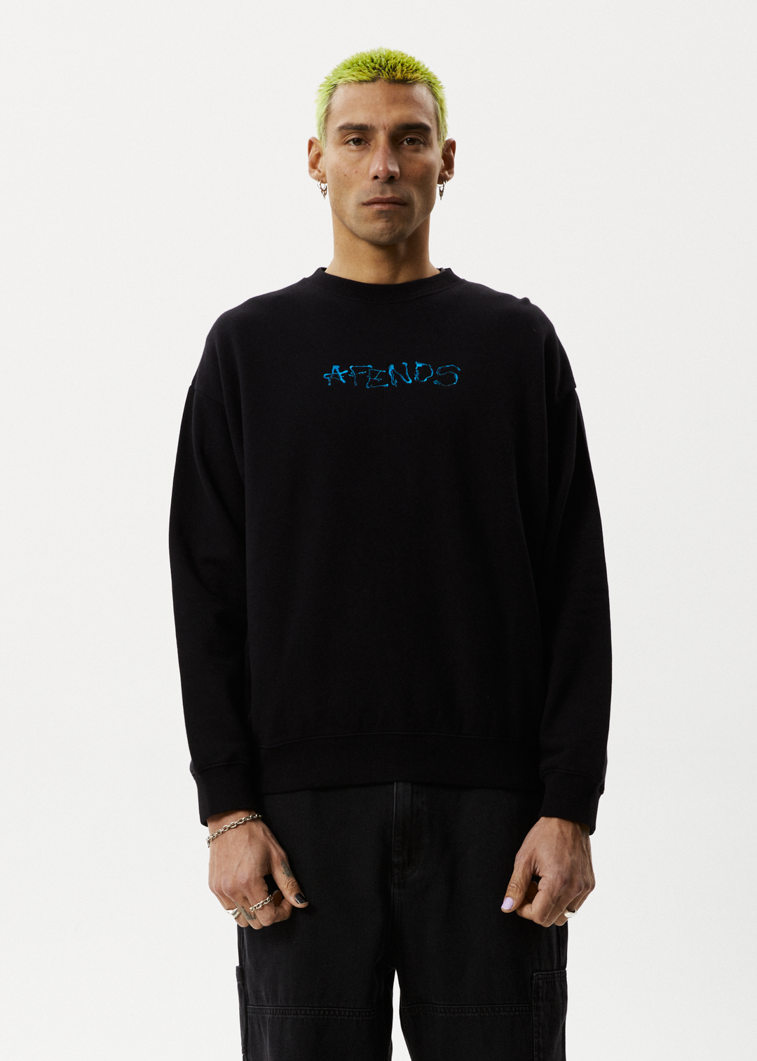 AFENDS Mens Melted - Crew Neck Jumper - Black 