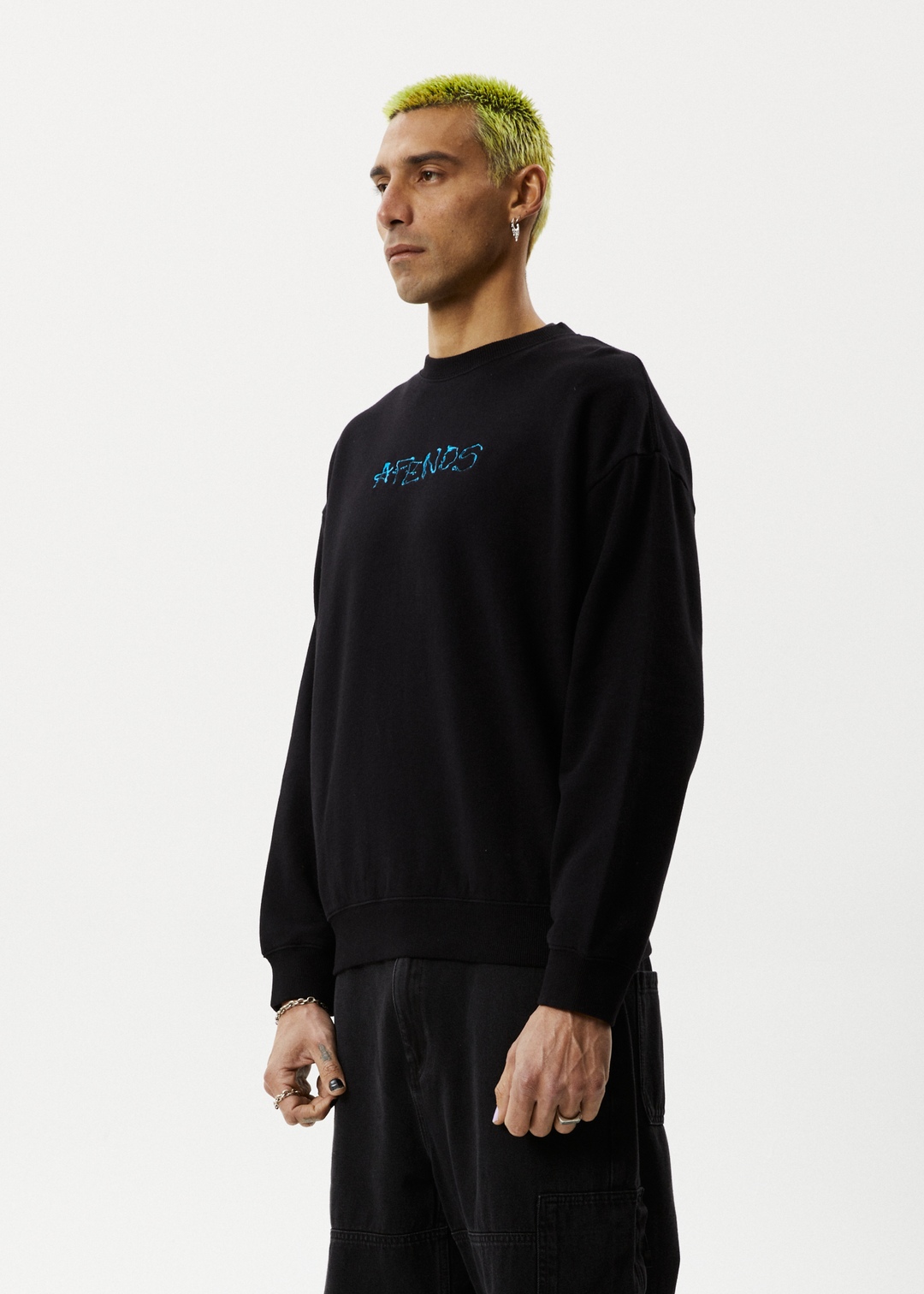 AFENDS Mens Melted - Crew Neck Jumper - Black 