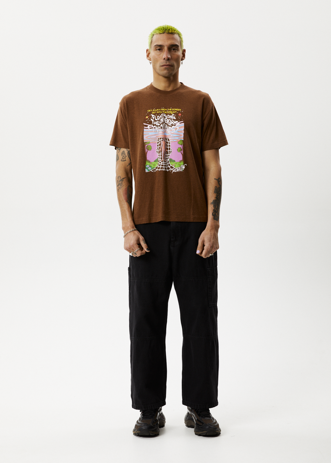 AFENDS Mens Next Level - Boxy Graphic T-Shirt - Toffee 