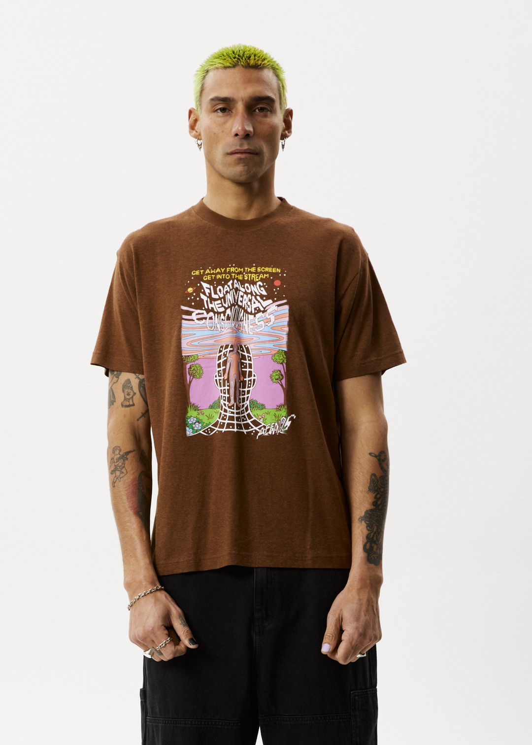 AFENDS Mens Next Level - Boxy Graphic T-Shirt - Toffee 