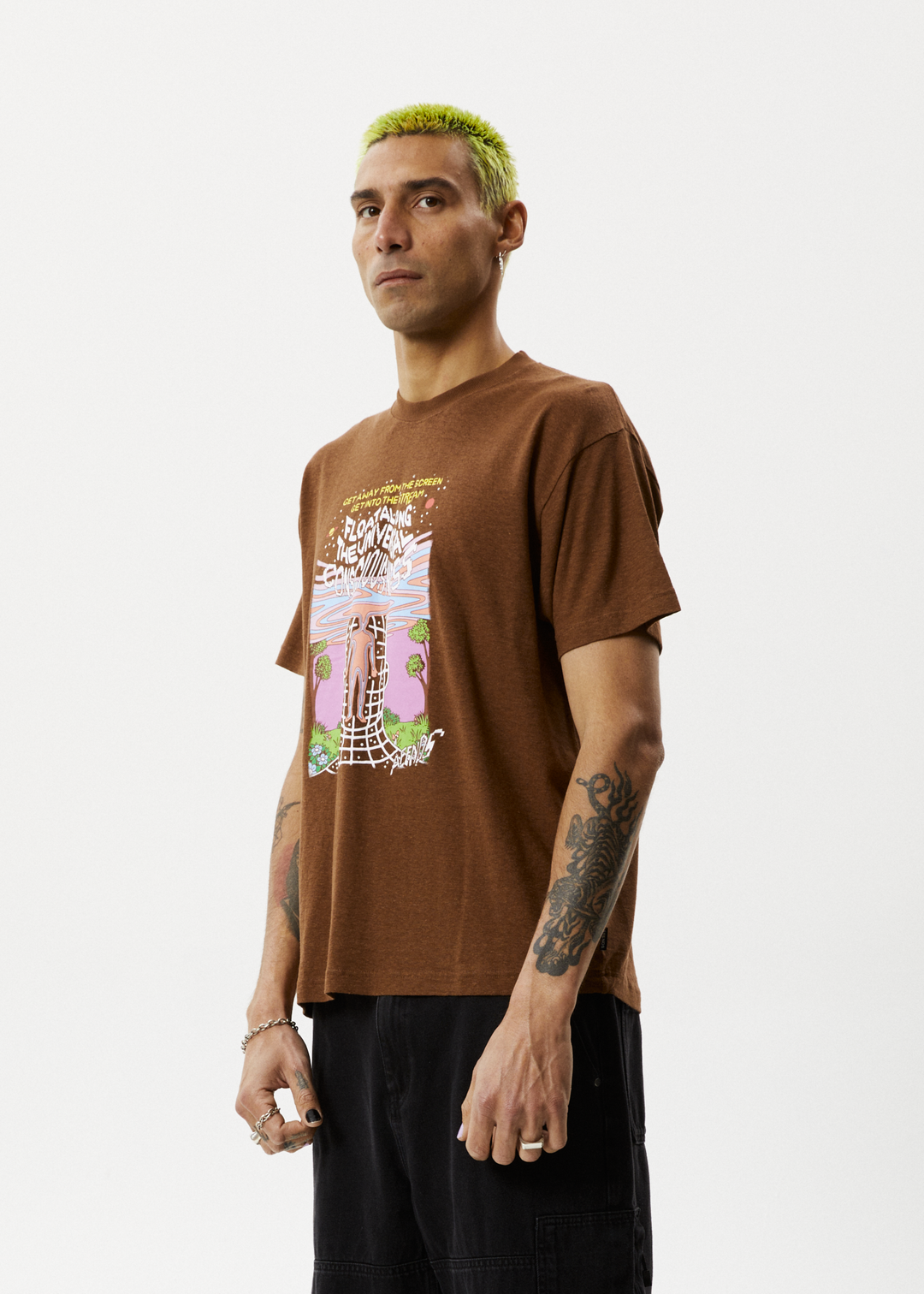 AFENDS Mens Next Level - Boxy Graphic T-Shirt - Toffee 