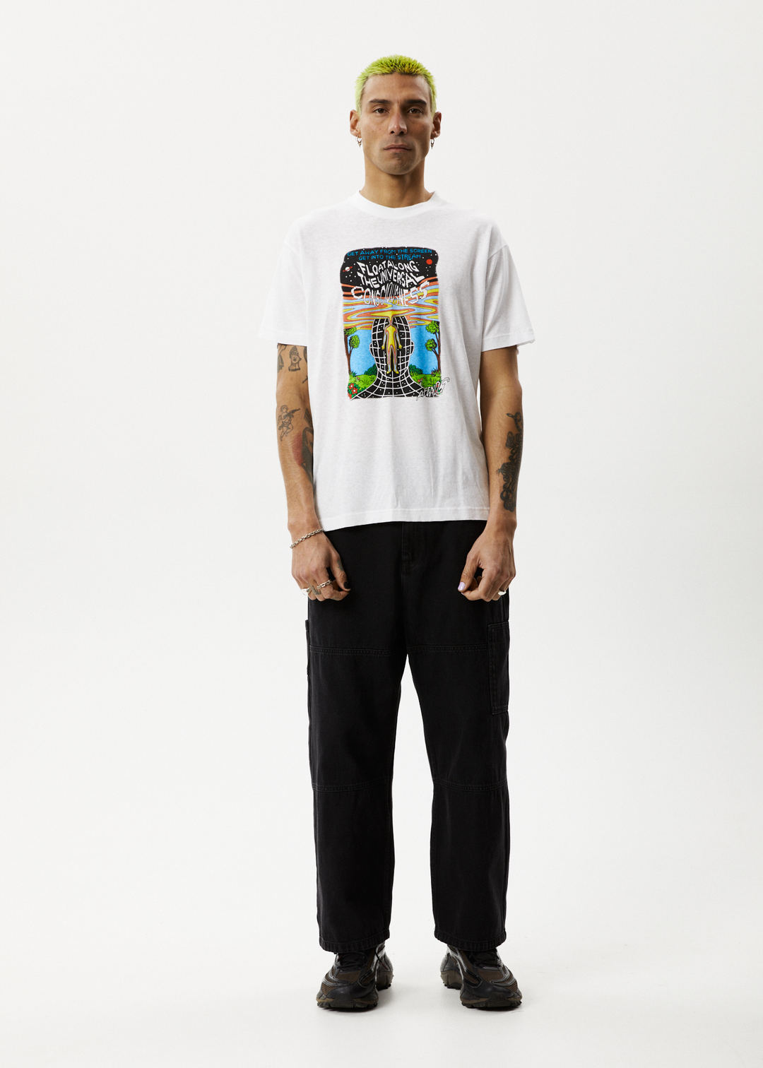 AFENDS Mens Next Level - Boxy Graphic T-Shirt - White 